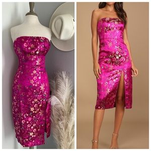 Lulu's Pink Floral Midi Dress